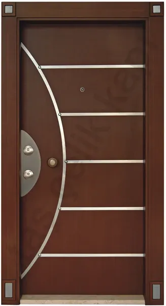 Apartment security door, wood finish