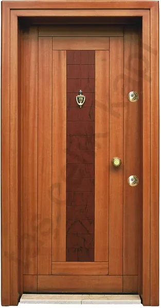 Apartment security door, wood finish