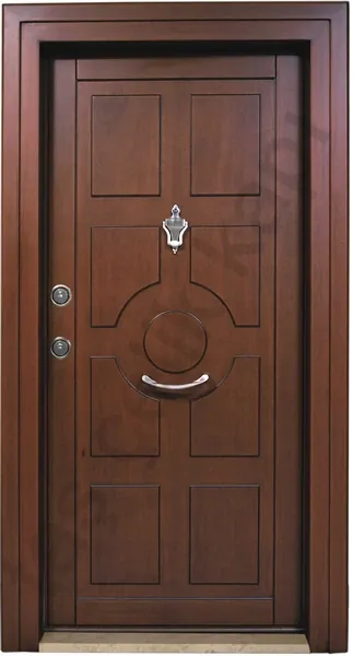 Apartment security door, wood finish