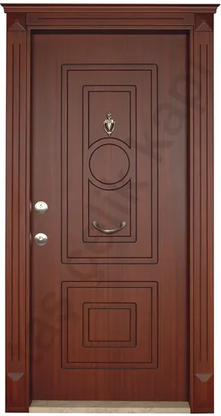 Apartment security door, wood finish