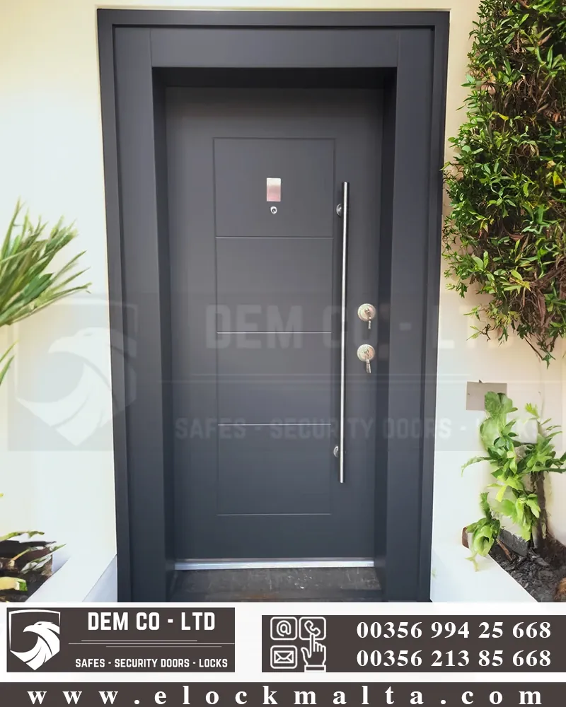 Apartment security door, wood finish, wood finish, Anthracite