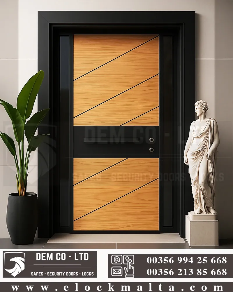 Apartment security door, wood finish, wood finish, Lamine teak black