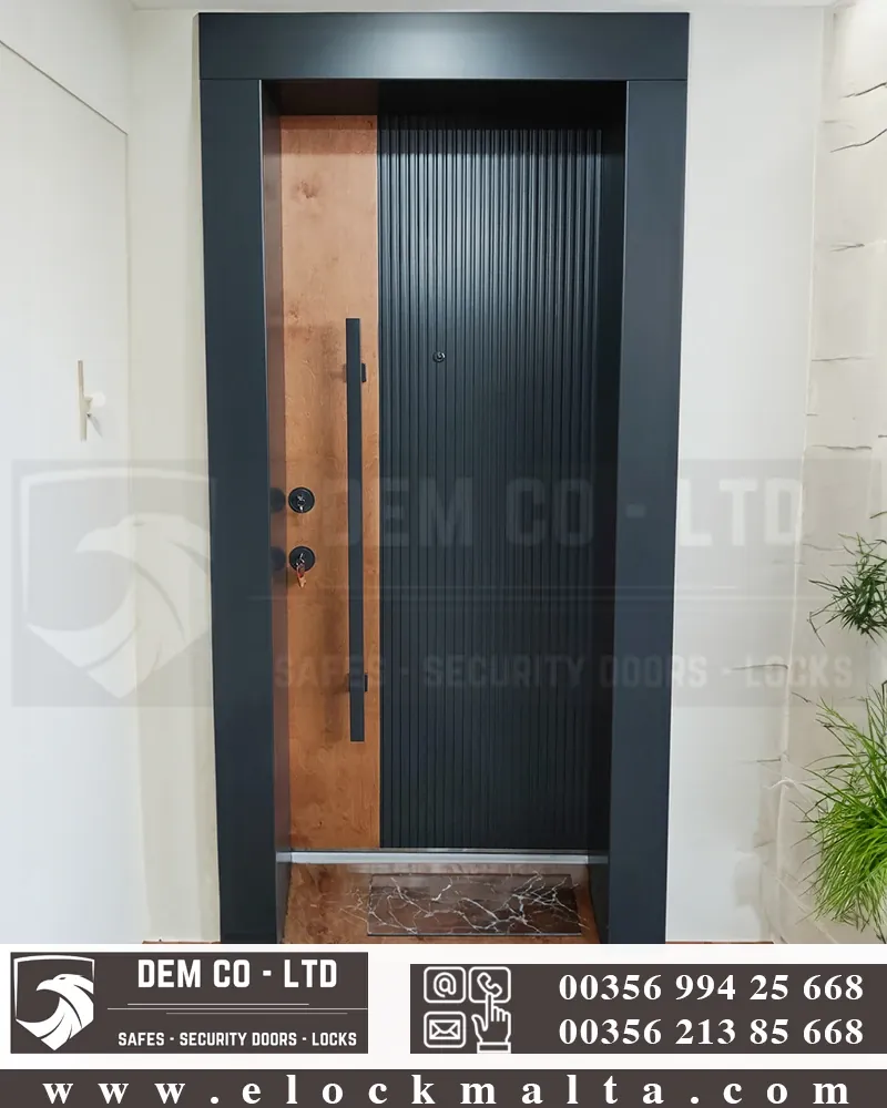 Apartment security door, wood finish, wood finish, Modern striped