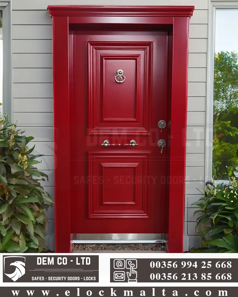 Apartment security door, wood finish, wood finish, Red