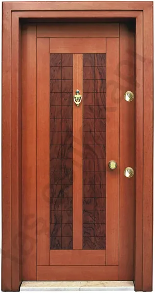 Apartment security door, wood finish