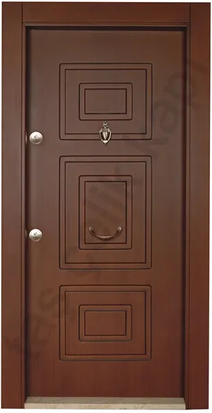 Apartment security door, wood finish