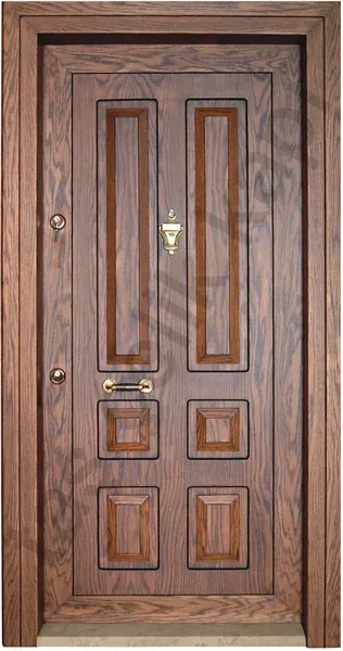 Apartment security door, wood finish