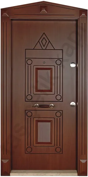 Apartment security door, wood finish