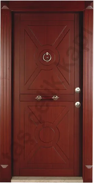 Apartment security door, wood finish