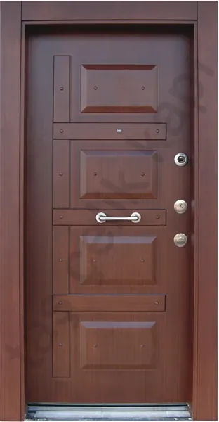 Apartment security door, wood finish