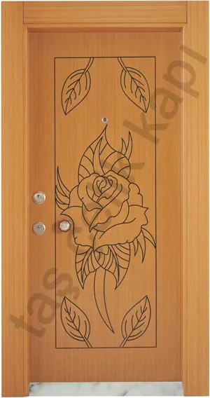 Apartment security door, wood finish