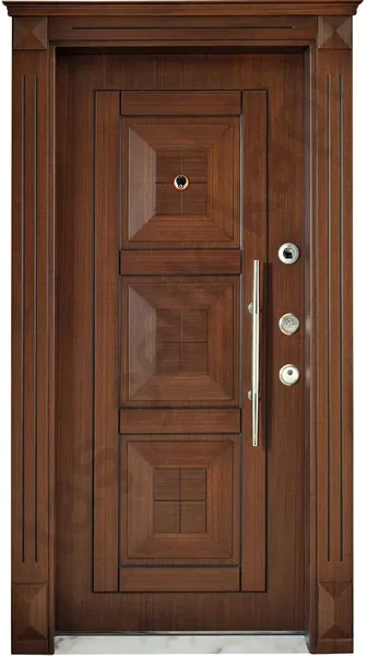 Apartment security door, wood finish