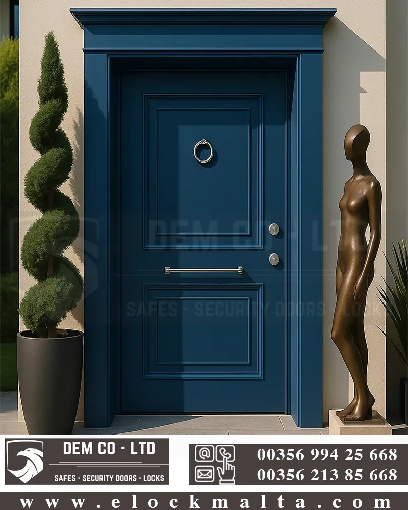 Apartment security door, wood finish, wood finish, Torres blue