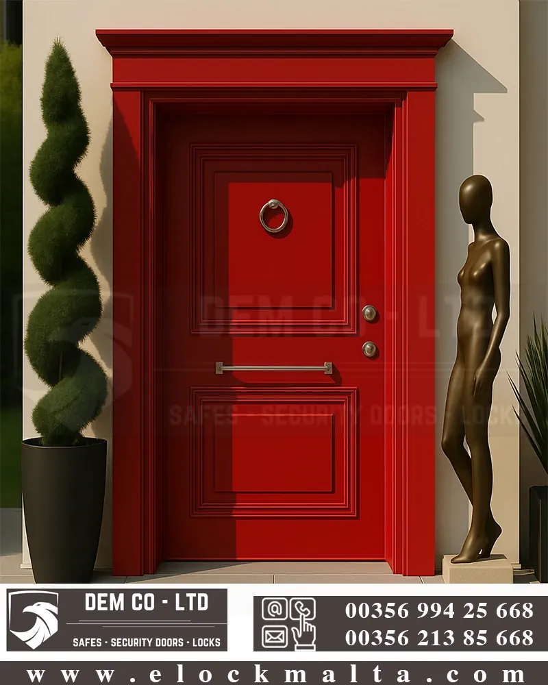 Apartment security door, wood finish, wood finish, Torres red