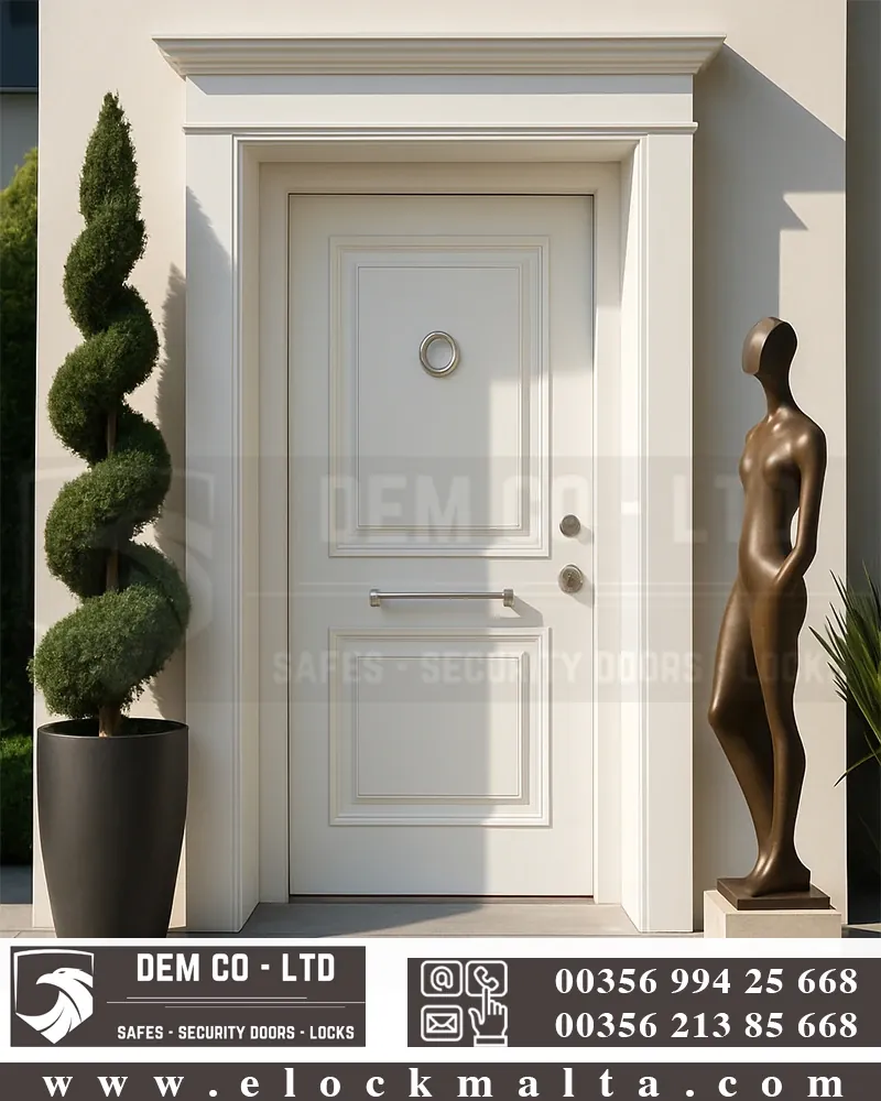 Apartment security door, wood finish, wood finish, Torres white
