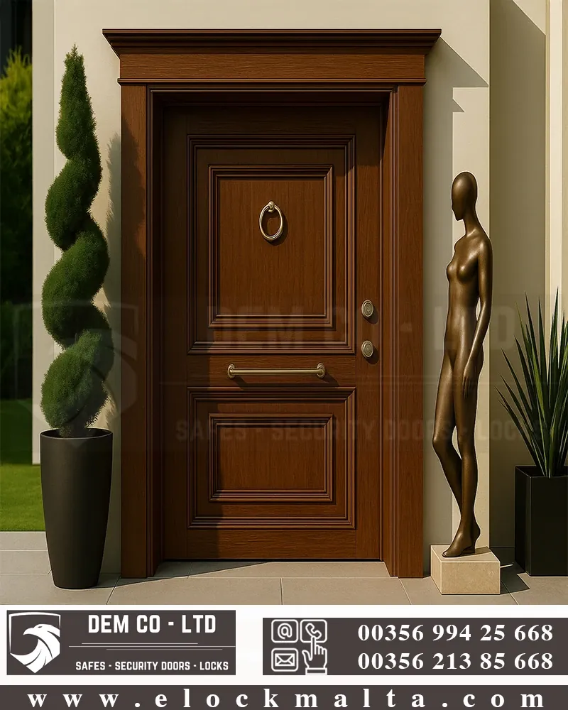 Apartment security door, wood finish, wood finish, Torres Wooden