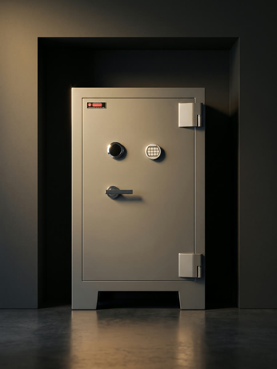 Brushed steel safe with electronic touch panel