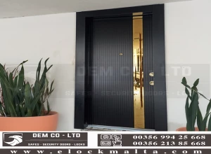 black striped steel door